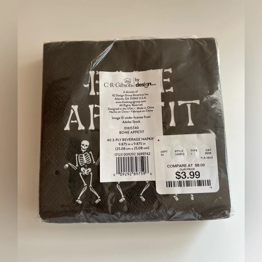 Gibson Black and White Skeleton Napkins